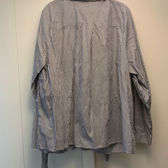 EUC Eloquii Button Down Gray Striped Blouse  - Picture 3 of 3